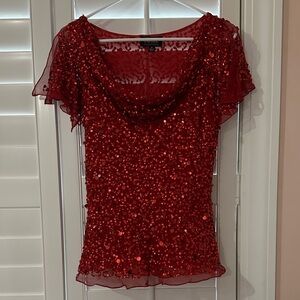 Adrianna Papell Red Sequin Blouse